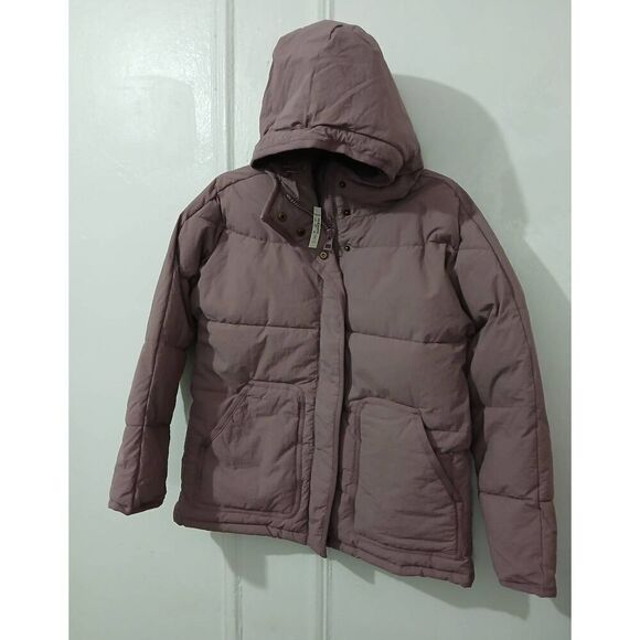 Madewell womens small mauve purple puffer jacket coat hoodie full zipper front - Picture 1 of 7